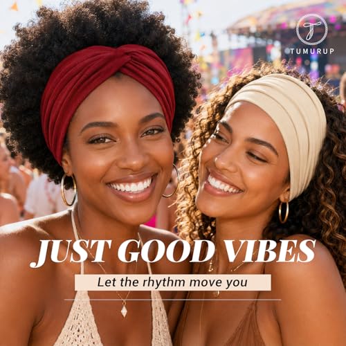 Wide Headbands for Women's Hair, 4 Pcs Hair bands – Vintage Turban Elastic Head Bands Adult Women Soft Head Wraps Knotted for Yoga & Workout – Summer Fashion Hair Accessories (Burgundy Red) - color: Burgundy Red