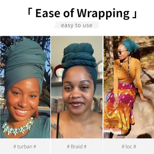 Head Wraps for Black Women, Breathable Headwrap Soft Long Hair Wraps Wide Headscarves for Locs Braids - color: Dark Teal