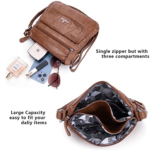 Angelkiss Small Womens Crossbody Bag Leather Shoulder Purse for Women Hobo Bag with Adjustable Shoulder Strap - color: Brown