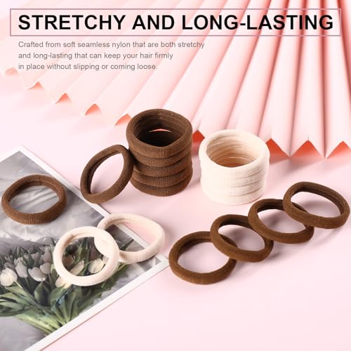 LuSeren 120 Pcs No Damage Thick Hair Ties, Large Soft Seamless Nylon Hair Elastics for Women, Ponytail Holders - Blonde & Brown - color: Blonde and Brown