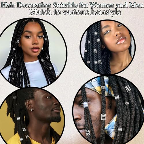 Hair Cuffs for Braids Silver - 80pcs Hair Jewelry Dreadlock Beads Non-Piercing Ear Clips Adjustable Braids Accessories for Women and Men - color: Silver