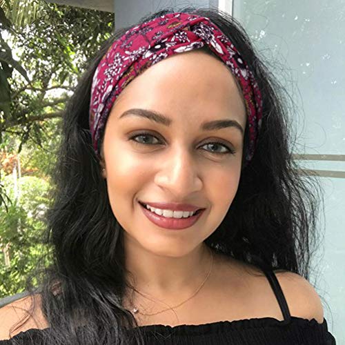 DRESHOW 6 Pack Headbands for Women Boho Headbands Vintage Flower Elastic Workout Yoga Sports Facial Knotted Crocheted Elastic Head Wrap - color: 6 Pack Boho Flower Printed