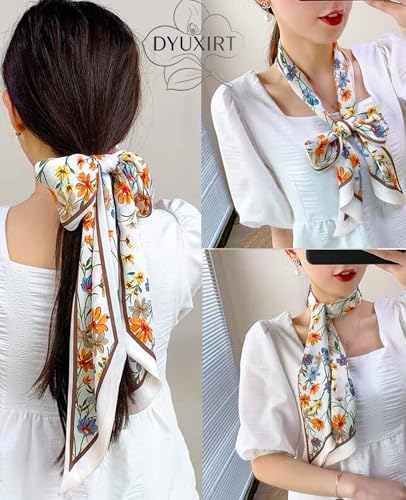 Head Scarf Purse Handle Neck Satin Hair Scarfs For Bag Lightweight Silky Long Thin Women's Fashion Scarves 59 * 5.9” - color: H11-blooming Flower(59*5.9inch)