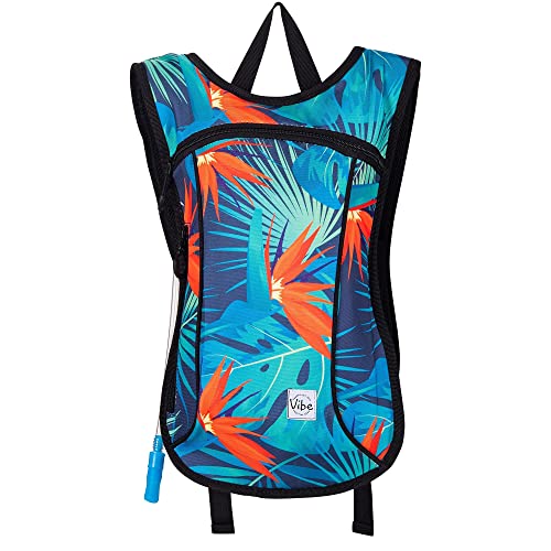 Vibe Festival Gear Rave Hydration Pack Backpack with 2L Water Bladder for Women Men – Festival Hydropack, Hydro Pack, Leak Proof, Lightweight – Teens, Party, Hiking, Running, Outdoor Sports - color: Tropical Hawaii