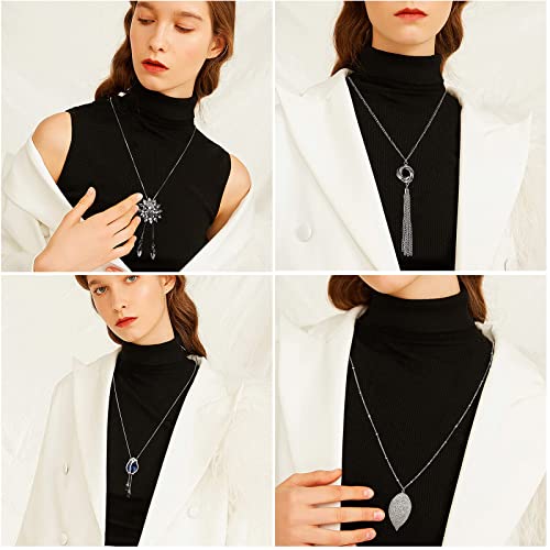 Jstyle 6Pcs Long Pendant Necklaces for Women Long Sweater Necklaces Silver Flower Tassel Disk Circle Leaf Statement Sweater Chain Necklace for Women Y Necklace Set Fashion Jewelry - style: Fashion Style