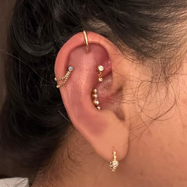 AoedeJ 2 Pairs Stud Earrings for Cartilage - Threadless Flat Back Earrings for Women - color: Gold-Chain1