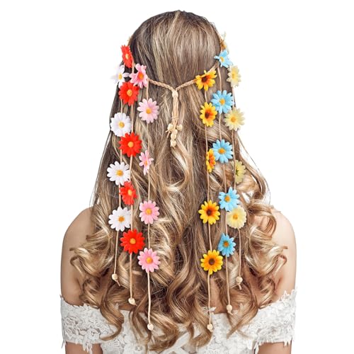 DOCILA Flower Headbands For Women Hippie Floral Hairband Boho Fairy Crown Wedding Parties Outfit Costume Hair Accessories - color: Rainbow