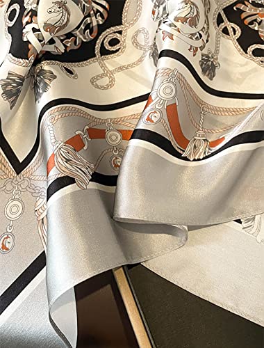 JERLA 100% Pure Mulberry Silk Square Scarf for Hair-27''x27'' Women Men Natural Silk Neckerchief Headscarf - color: Grey Carriage