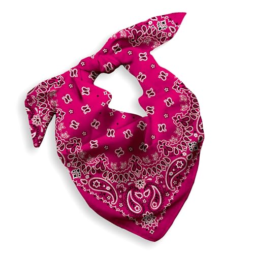 Gift Packaging Bandana for Men Women - 100% Cotton, Paisley, 22x22 In, 1 Pack - Large Bandanna Handkerchief Cowboy Hanky - color: Dark Pink