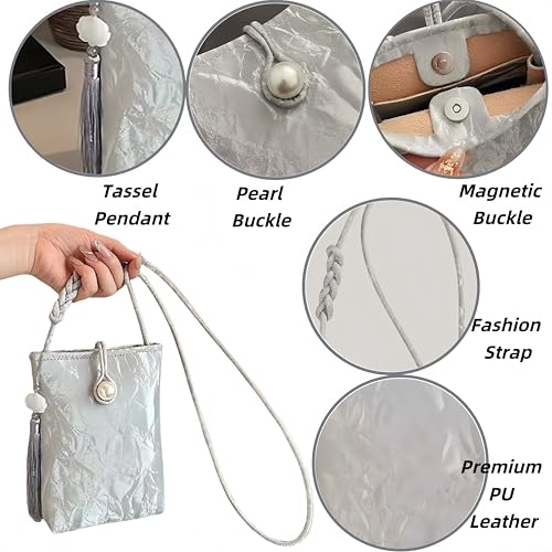 Women Mini Crossbody Bags Small Shoulder Bags CellPhone Purse Tassels Wallet Purse for Women - color: Silver