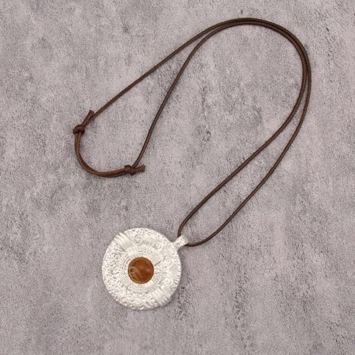 Jeilwiy Leather Necklace for Women Funky Necklace Choker String Cord Necklace with Pendant Boho Style Jewelry - style: Silver Round Pendant Necklace