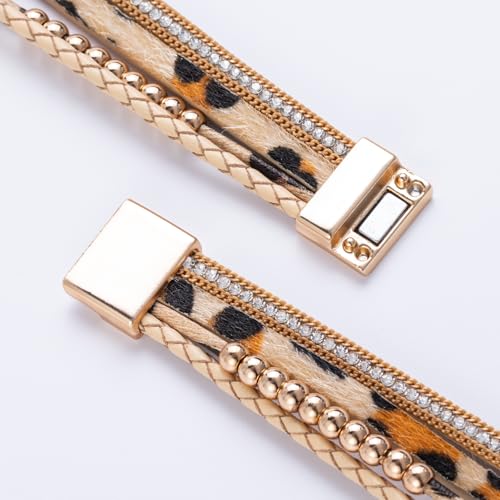 FANCY SHINY Boho Leather Wrap Bracelet Stackable Infinity Chunky Cuff Bracelets Western Hippie Outfits Jewelry Valentine Gifts for Women - color: Leopard