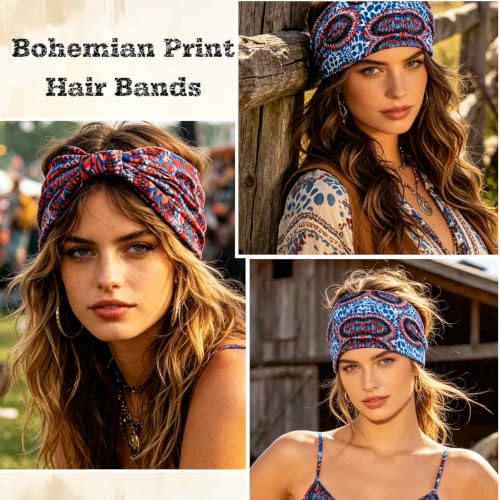 Acenail Boho Wide Headbands Knotted Hairbands Non Slip Printed Head Wraps Turban Workout Head Bands Elastic Yoga Hair Scarfs Bohemian Fashion Hair Accessories for Women 4Pcs (Fashion) - color: Fashion