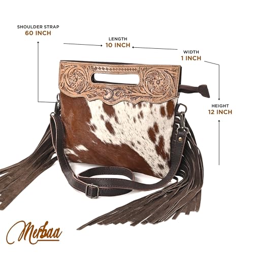 Merbaa Women Natural Cowhide Leather Crossbody Sling Bag With Adjustable Detachable Strap | Shoulder Bag | Handbag - color: Brown