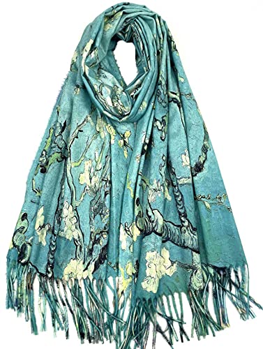 VENVSBEE Reversible Scarf Soft Large Shawl Wrap Blanket Double Sided Art Print Warm Pashmina Stoles Klimt Van Gogh Gifts - color: Art 03