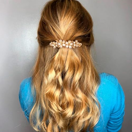 Joez Wonderful Rhinestone Hair Clip Sparkly Crystal Barrettes French Wedding Prom Engagement Pageant First Communion Hair Decorative Accessories for Women Long Hair (Flower Blue, Champagne 2 Pcs) - color: Flower Champagne, Blue