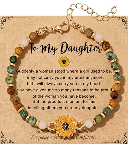 Sunflower Gifts for Women, Gifts for Women Bracelet, Symbol of Positivity Strength and Love, Inspirational Sunshine Jewelry, Birthday Christmas Thank You Gift, Friends Daughter Coworkers - style: Daughter