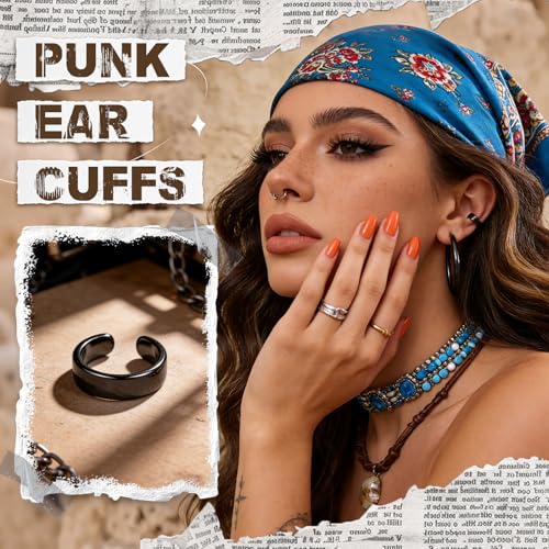 Gothic Ear Cuffs Helix Cartilage Clip on Goth Ear Cuff Stainless Steel Hypoallergenic Earrings for Women Men Non Piercing Gold & Silver Fake Earring Lightweight Punk Jewelry Gift - color: L1-Minimalist Design Black 1