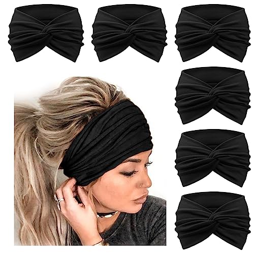 DRESHOW 6 Pack Extra Wide Headbands for Women Large Turban Headband Boho Head Wrap Elastic Hairbands Hair Twisted Knot Hair Accessories - color: 6 Pcs Knotted: Black