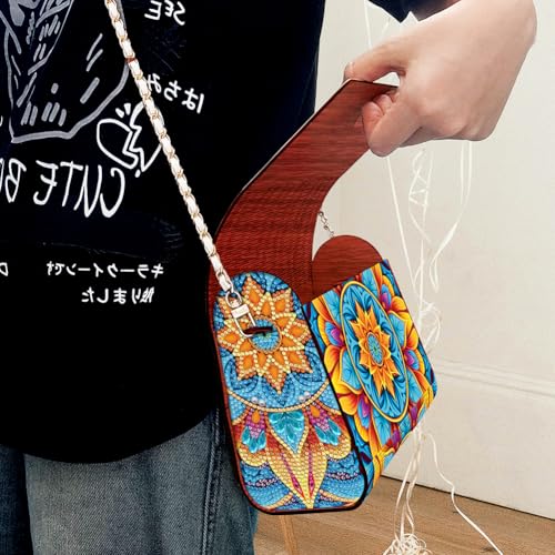 C'eitura Wooden Diamond Art Clutch with Chain, DIY Mandala Purse with Rhinestones, 5D Crystal Boho Style Wallet, Unique Festival Bag & Gift - color: SKB208