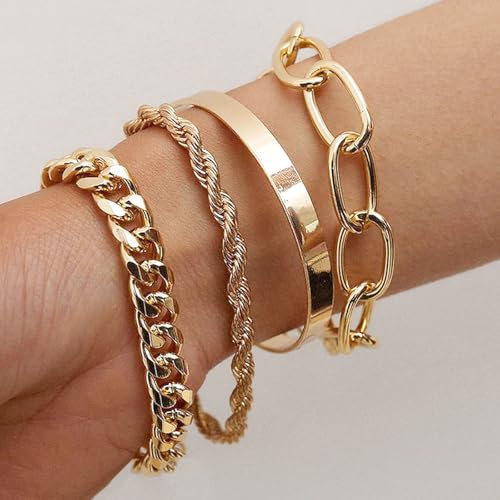 NEWITIN 44 Pieces Chunky Gold Jewelry Set for Women Fashion Costume Jewelry Gold Plated Chunky Necklace Chain Bracelet Ring Hoop Earrings Set for Women - color: Gold A