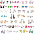 33 Pairs Stainless Steel Cartoon Earrings for Girls - Hypoallergenic Colorful Stud Earing Set, Mix & Match Cute Earring for Teens, Kids, Doll Dressup Accessories - style: Style B