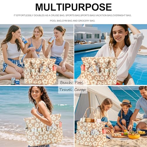 Bluboon Waterproof Beach Tote Pool Bags for Women Ladies Extra Large Carry On Bag With Wet Compartment for Weekender Travel - color: Beige Floral 157