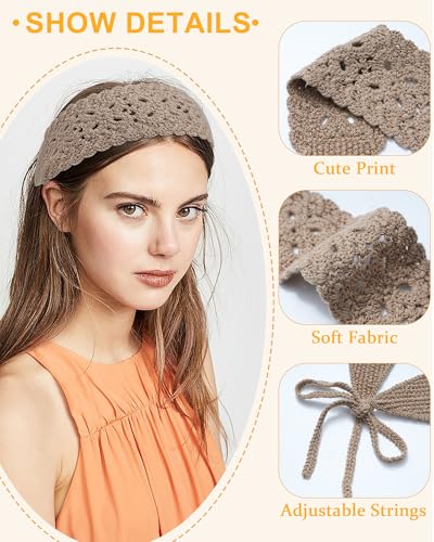 HAIMEIKANG Hippie Hair Bandana Headbands for Women Boho Headband Knit Hair Bands Floral Head Wrap for Women and Girls(Black+Brown+Coffee) - color: Black+Brown+Coffee