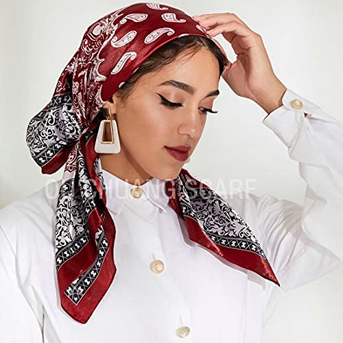 Headscarf Large Square Women Scarf 35" Fashion Scarves Silk Feeling Hairscarf - color: A114