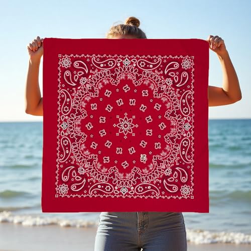 Bandana Single Pack Soft Thin 27 inch Cotton Paisley Extra Large Headwear - color: Red