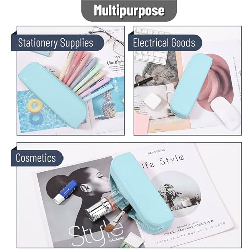 Mr. Pen- Silicone Pencil Case, Aesthetic Pencil Bag for Women, Makeup Pouch | Multifunctional Pouch for Stationery, Cosmetics and Electrical Goods Storage - color: Light Blue