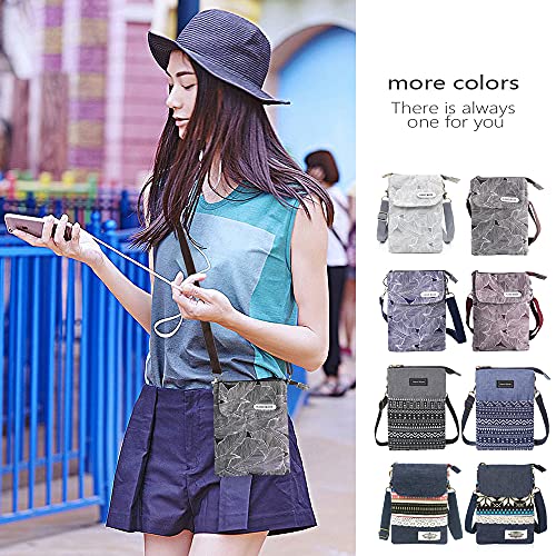 Roomy Cell Phone Purse Wallet Canvas Small Crossbody Purse Bags with Shoulder Strap For Women teen girlsl | Roomy - color: Brown Shoulder Strap Zipper ,Black Leaf Pattern