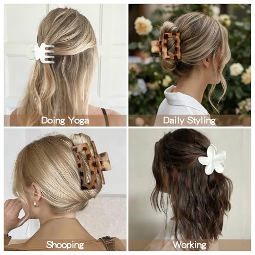 8 Pcs Mixed Style Hair Claw Clips Set, Strong Hold Non-Slip Clips for Women & Girls, Rectangle & Flower Design Hair Clips for Thick/Thin Hair, Daily & Styling Accessories (Neutral & Pastel Tones) - color: Neutral