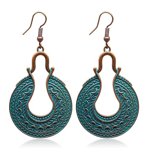 KaFu Boho Earrings For Women Vintage Unique Gypsy Ethnic Dangle Drop Earrings Handmade Bohemian Carved Texture Round Statement Earrings Jewelry Gifts - color: Boho-28