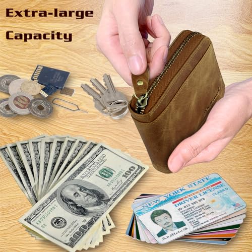 Admetus Mens RFID Blocking Wallets Zipper Leather Wallet for Men Bifold RFID Card Holder - color: Tan