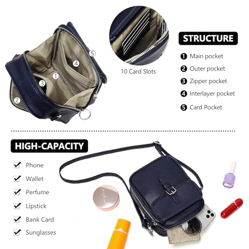Small Crossbody Bags for Women Vegan Leather Messenger Purses, Vintage Wallet Anti Theft Shoulder Handbags with Card Slots - color: Dark Blue