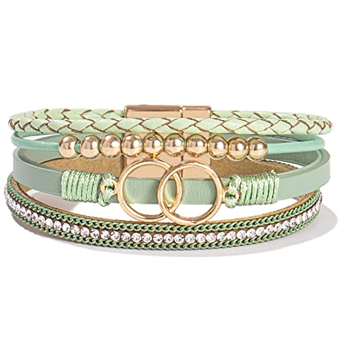 FANCY SHINY Boho Leather Wrap Bracelet Stackable Infinity Chunky Cuff Bracelets Western Hippie Outfits Jewelry Valentine Gifts for Women - color: Avocado