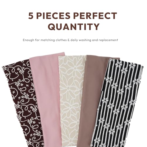 Aranya Boho Floral Embroidered Headbands for Women 5pcs – Artisanal Soft Stretchy Fabric Hair Accessories for Festival & Ethnic Styling - color: Boho Embroidered - 5 Pack