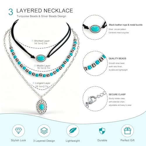 Western Necklaces Boho Turquoise Cross Necklace Set Navajo Pearl Beaded Layered Choker Cowgirl Christian Western Jewelry for Women - color: Style-E