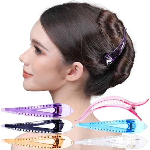 RC ROCHE 6 Pcs Duck Bill Alligator Hair Clips for Women Sectioning Flat Claw Long Thick Hair Inner Teeth Curved Styling Jaw Strong Secure Grip Salon, Large Transparent Multicolor - color: (Large) Transparent