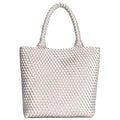 BAGOK Woven Tote Bag for Women, Handwoven Vegan Leather Shoulder Bag with Clutch, Large Tote for Work, Travel & Beach - color: Silver