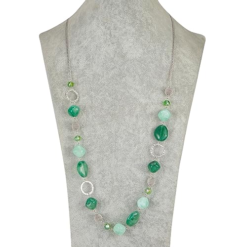 BULINLIN Beaded Long Necklace for Women Silver Sweater Chain Necklace with Crystal Resin Beads, Fashion Jewelry Necklace - color: 53-Dark light jade green