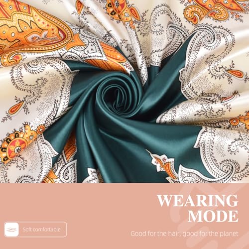 35 x 35 Women's Fashion Pattern Large Square Silk Like Hair Scarf Head Sleeping Wrap Satin Neck Bandana for Gift… - color: Garland Cashew Nuts-green