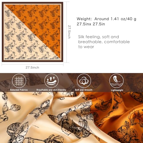 Relang Fashion Silk Satin Head Scarf for Women Hair Bandana Hair Scarf Wrap Neck Scarf for Women 27.5×27.5 inches - color: Apricot and Orange