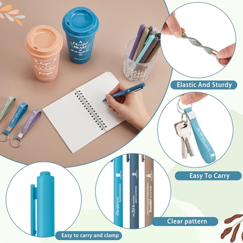 Skylety 12 Set/48 Pcs Christian Gifts Bulk Church Religious Gift Set 16 oz Bible Scripture Cups with Lids Mini Spiral Notebooks Pens Keychains for Women Staff Team Friends (Light Morandi Color) - color: Light Morandi Color
