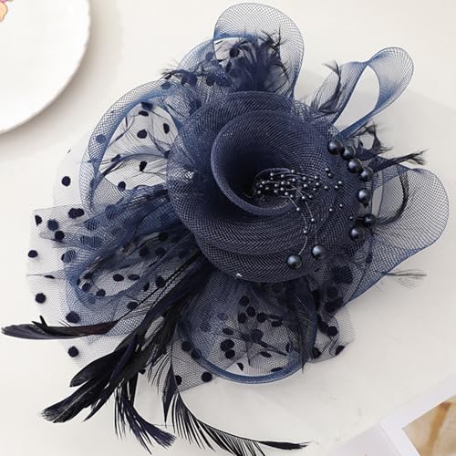 Fascinators Hat Pearl Earrings Necklace Bracelets Gloves 1920s Headband Hair Clips Women Flower Mesh Feather Headpiece Headwear Halloween Carnival Cocktail Wedding Tea Party Accessories Blue - color: Dark Blue