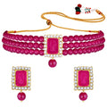 Aheli Ethnic Choker Necklace Earrings Wedding Bollywood Party Jewelry Set Gift for Women - color: Rani Pink 2