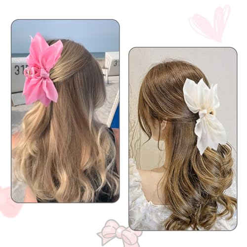 Bow Claw Clips Bow Hair Clips 2PC Big Hair Bows for Women Butterfly Styling Large Hair Clips for Thick Hair for Girls Hair Accessories for Women - color: 2PC-Beige+Pink