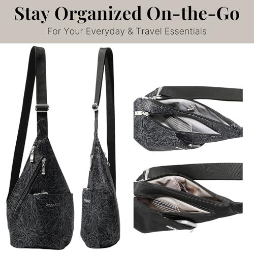 Baggallini Mini Sling - 12x7 Sling Crossbody Bag Backpack with Adjustable Shoulder Strap - color: Midnight Blossom