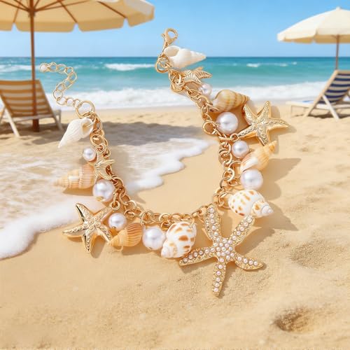 Waeceip Beach Ankle Bracelets For Women Summer Boho Anklets For Women Seashell Beaded Anklets Summer Jewelry Beach Vacation Accessories - color: starfish with 1